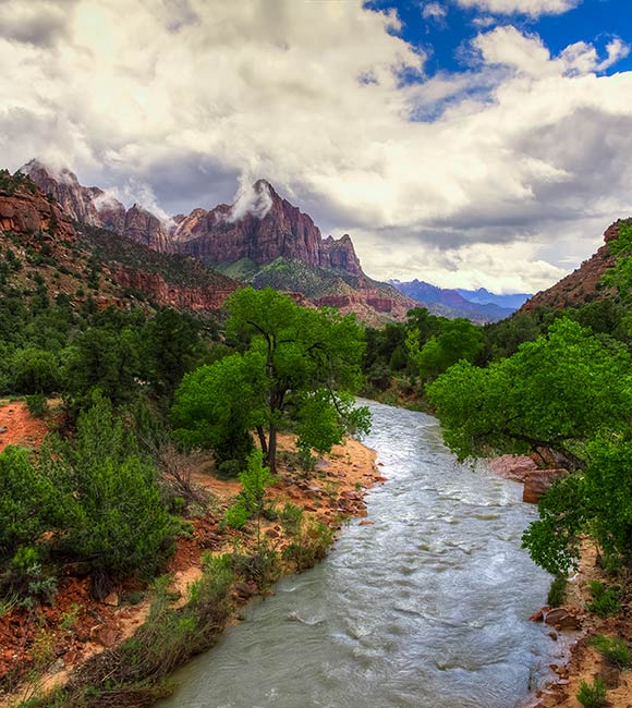 river and watchman view, Zion National Park Utah